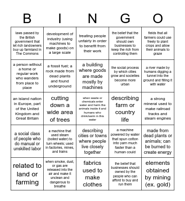 Industrial Revolution Vocab Bingo Card