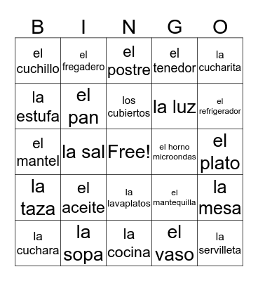 En la cocina Bingo Card