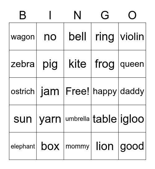 ALPHABET bingo Card