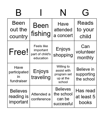 Parent Involvment Bingo Card