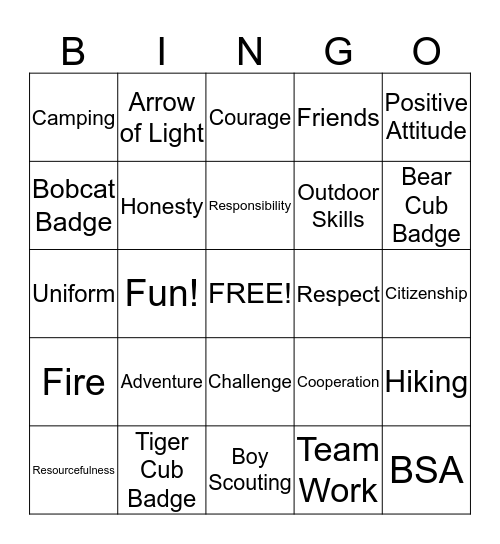 Pack 300 Blue and Gold  Bingo Card
