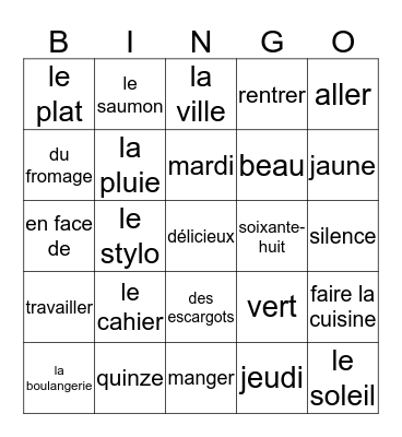 Dag van de Franse taal Bingo Card