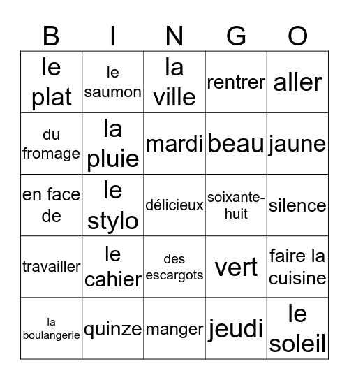 Dag van de Franse taal Bingo Card