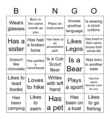 Find a scout who... Bingo Card
