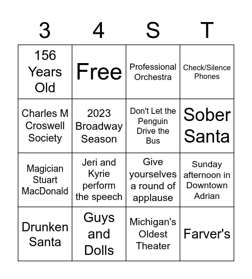 Curtain Speech Bingo Card
