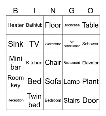 Hotel Bingo Card