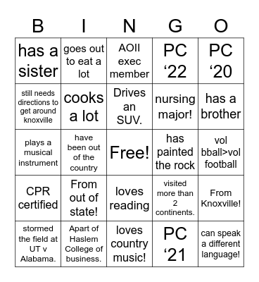 AOII Bingo Card