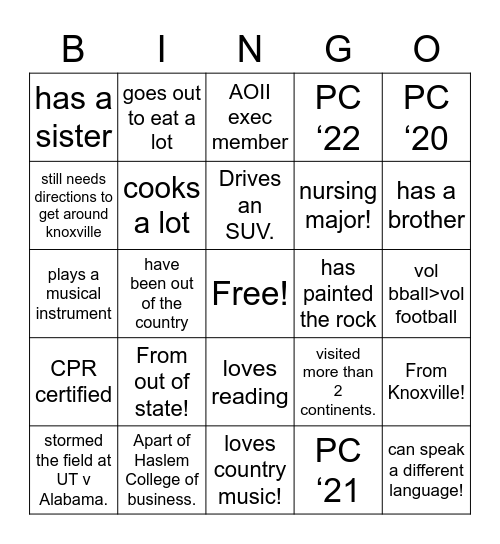 AOII Bingo Card