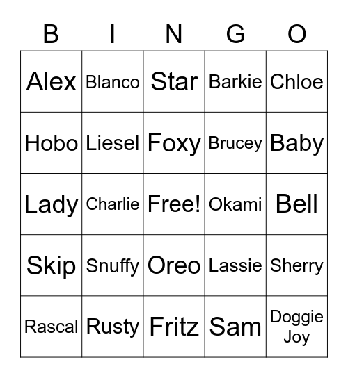 Dogs We Know Bingo Card