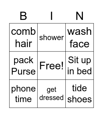Morning routine Bingo Card