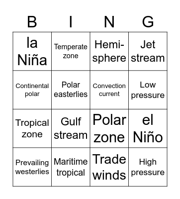 Global Weather Bingo Card