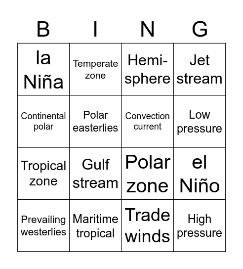 Global Weather Bingo Card