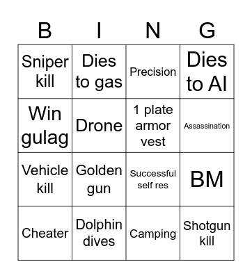 Warzon bIngo Card