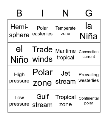 Global Weather Bingo Card