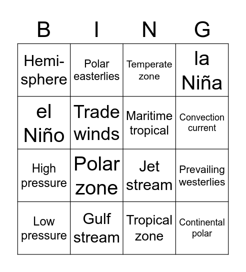 Global Weather Bingo Card