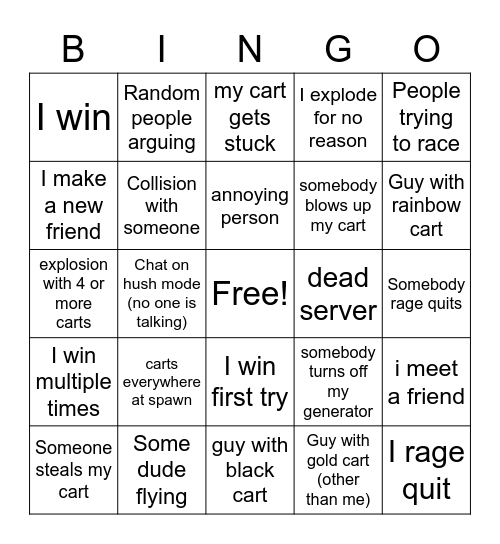 cart ride around nothing bingo Card