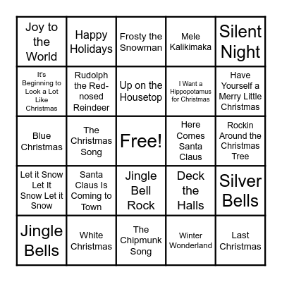 Holiday Singo Bingo Card