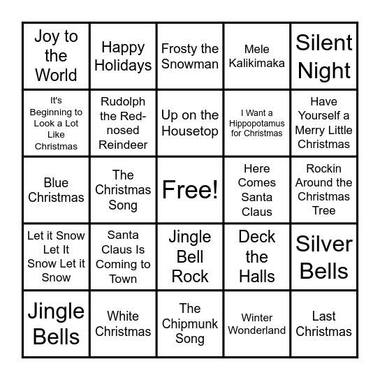 Holiday Singo Bingo Card