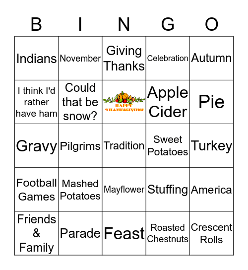 Thanksgiving Bingo Card