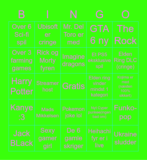Game awards 2022 Bingo Card