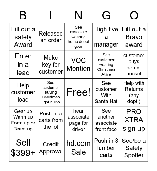 HOME DEPOT BINGO Card