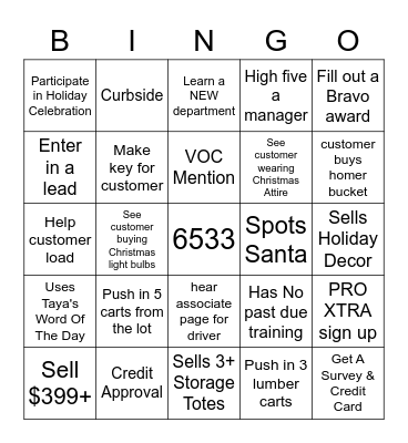 HOME DEPOT BINGO Card