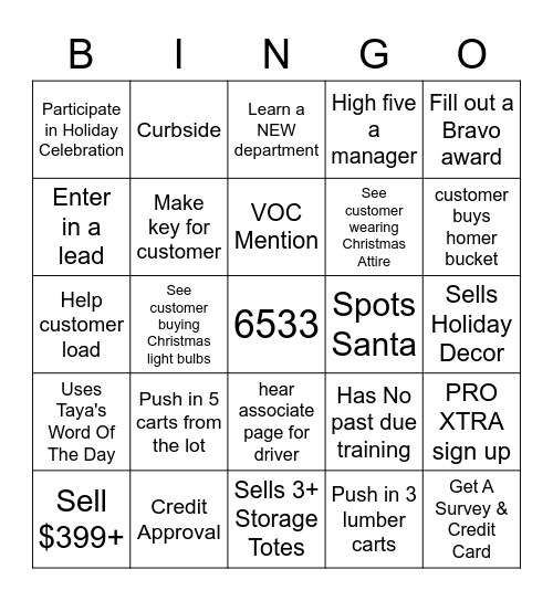 HOME DEPOT BINGO Card