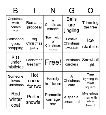 Hallmark Christmas Movie Bingo Card