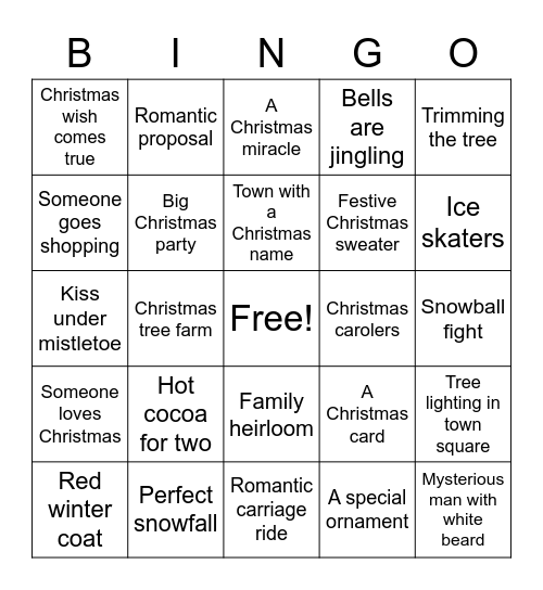 Hallmark Christmas Movie Bingo Card