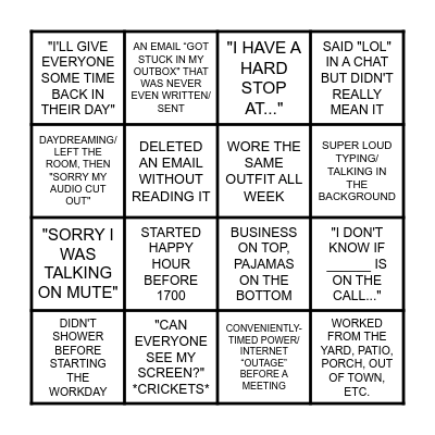 Remote Work BINGO! Bingo Card