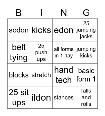 blue belt BINGO Card