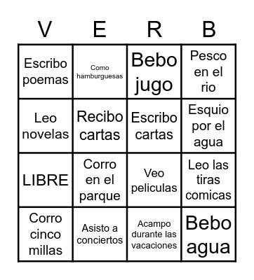 Juego de Verbos Bingo Card
