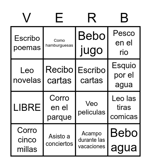 Juego de Verbos Bingo Card