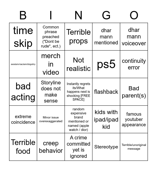 Dhar Mann Bingo! Bingo Card