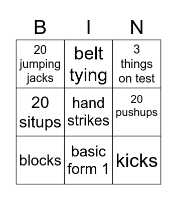 yellow belt bingo Card