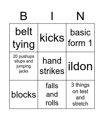 yellow belt bingo Card