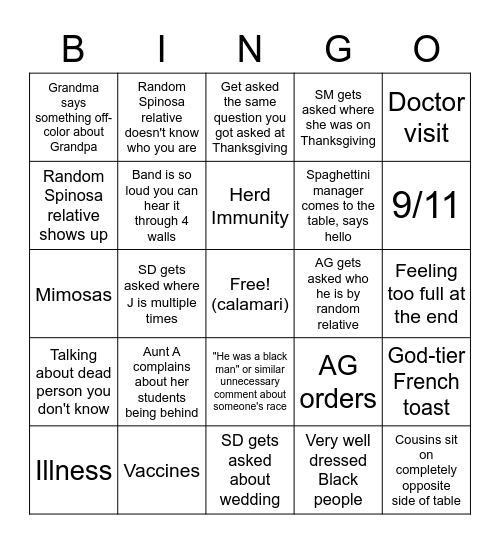 Brunch Bingo Card