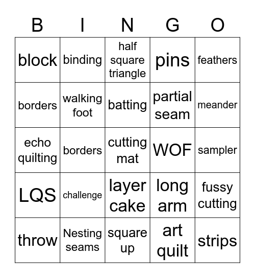 Quilting Bingo Card