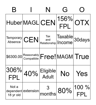 Badgercare Plus Bingo Card