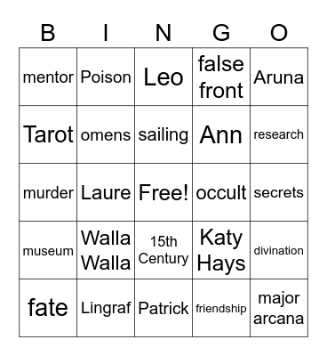 The Cloisters Bingo Card