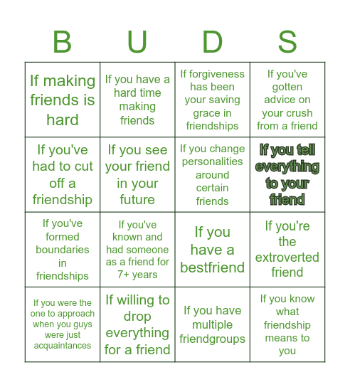 Friend/Friendships Bingo (do with a friend) Bingo Card