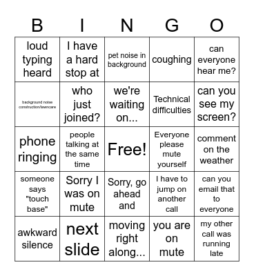 CA Conference Calls Bingo Card