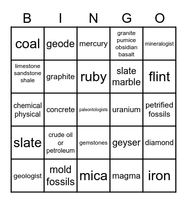 Treasures of the Earth Bingo Card