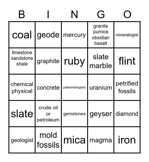 Treasures of the Earth Bingo Card