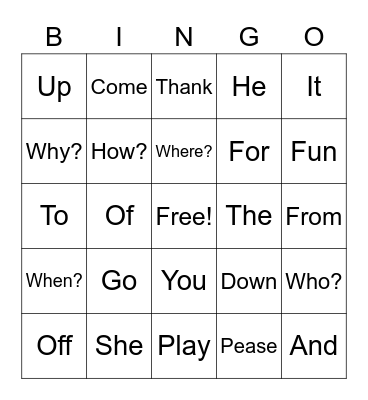 Word Bingo Card