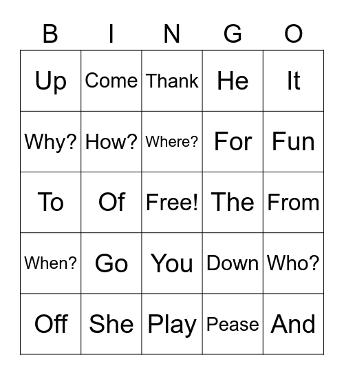 Word Bingo Card