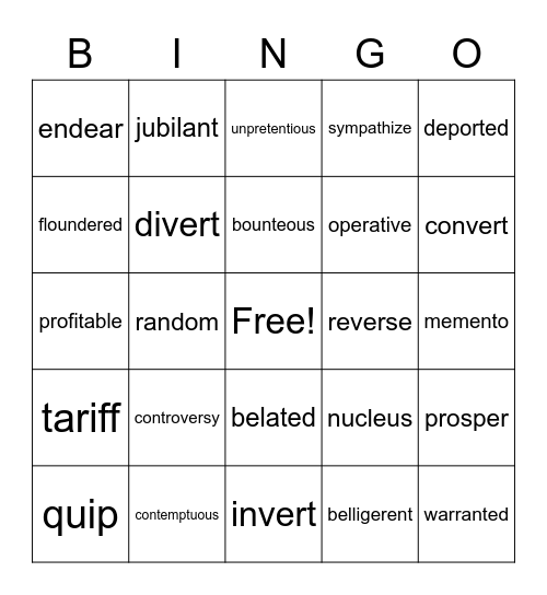 Vocabulary in Context Unit 4 Bingo Card