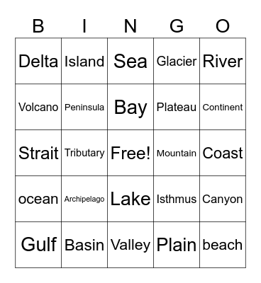 Physical Features Bingo Card