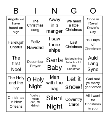 Christmas Tune BINGO Card
