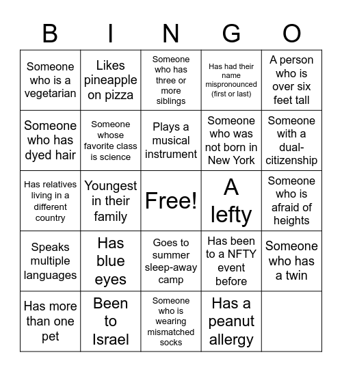 Diversity Bingo Card